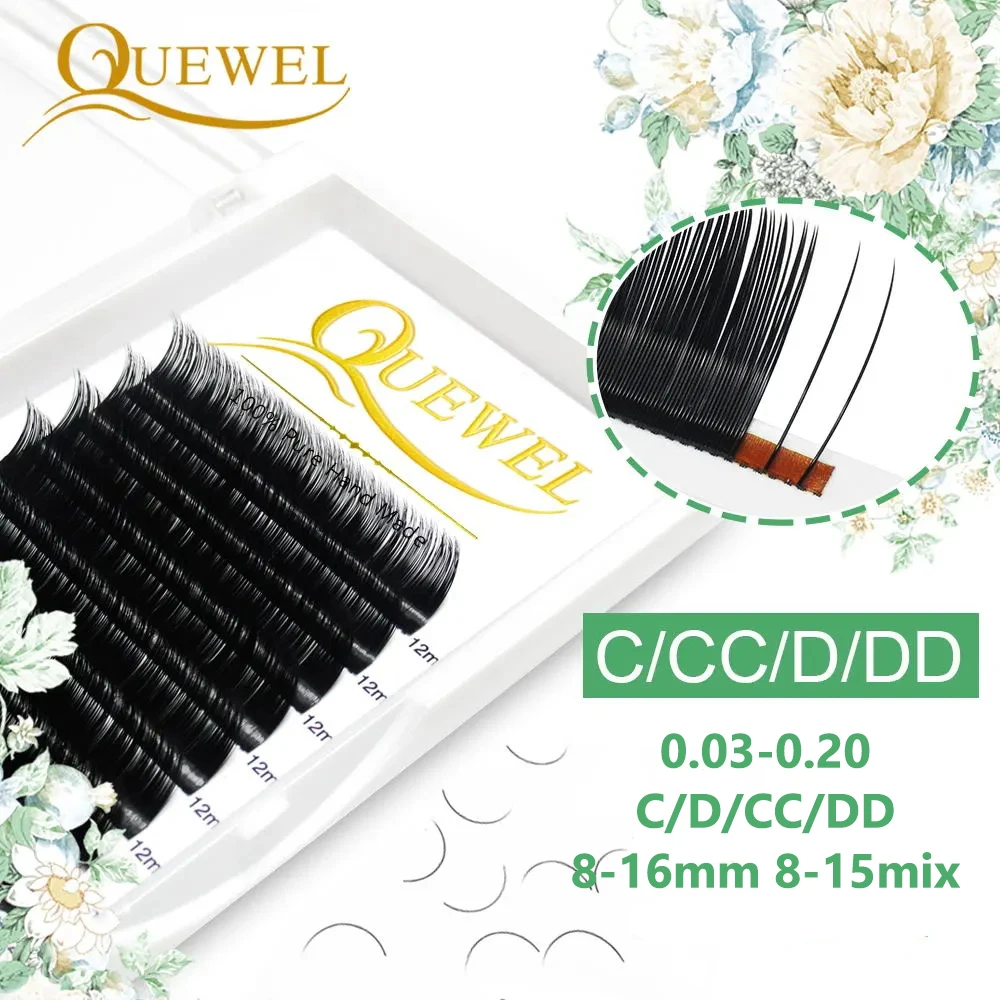 Quewel Lashes Classic 12 Lines Faux Mink Natural Eyelash Extension C/CC/D/DD Curl Individual Makeup Lashes Extension Supplies