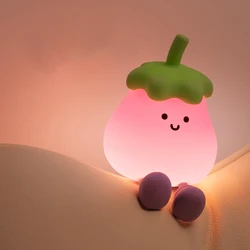 Cartoon Eggplant LED Night Light - Soft Glow Lamp with Cute Flower Top, Ideal Bedside Light for Kids and Nursery Decor