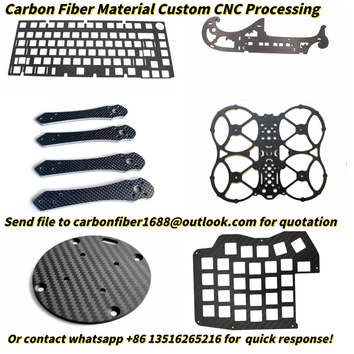 3K Carbon Fiber Sheet Cutting Service Carbon Plate Customized CNC Machining Carbon Board Processing for FPV Frame Drone Part