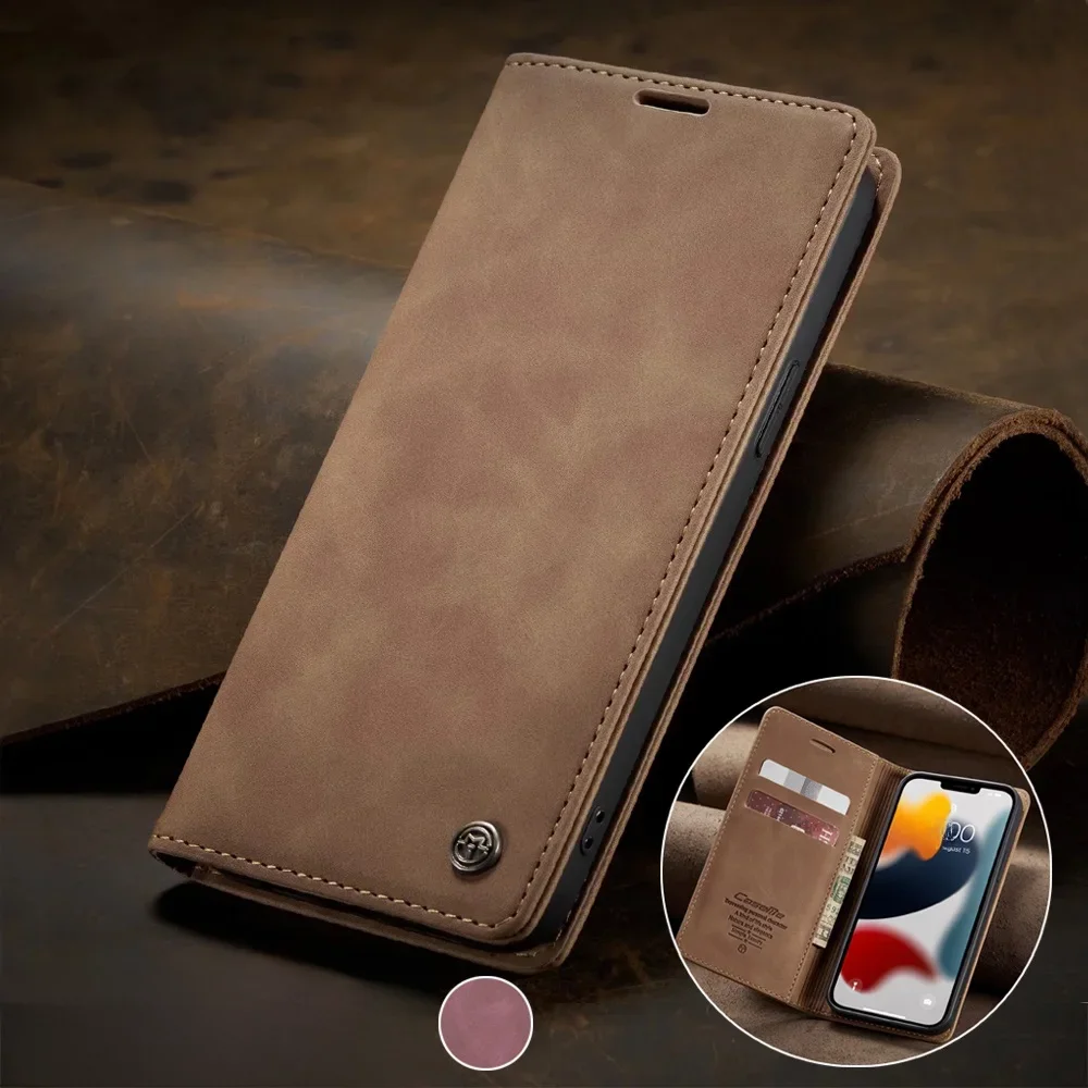 Mat lederen flip cover voor iPhone 11 12 13 14 15 16e 17 Pro Max Mini Air Wallet Case XR XS 8 7 5S SE 2020 2022 Magnetische Retro - afbeelding 2