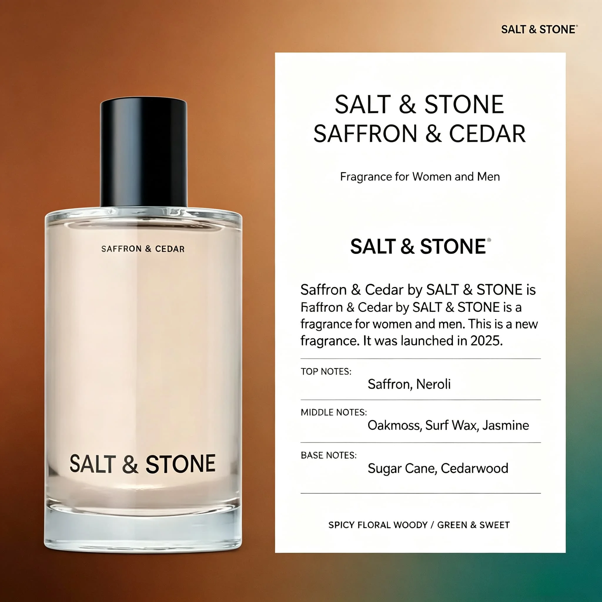 Salt&Stone Saffron&Cedar Eau De Parfum 3.4 oz 100ml, Warm and fragrant Woody Notes with Long-Lasting Fragrance for 6-8 Hours. Saffron Cedar Caramel Amber | A Neutral Premium Woody Choice for Daily Commuting/Office/Social Use - view 5