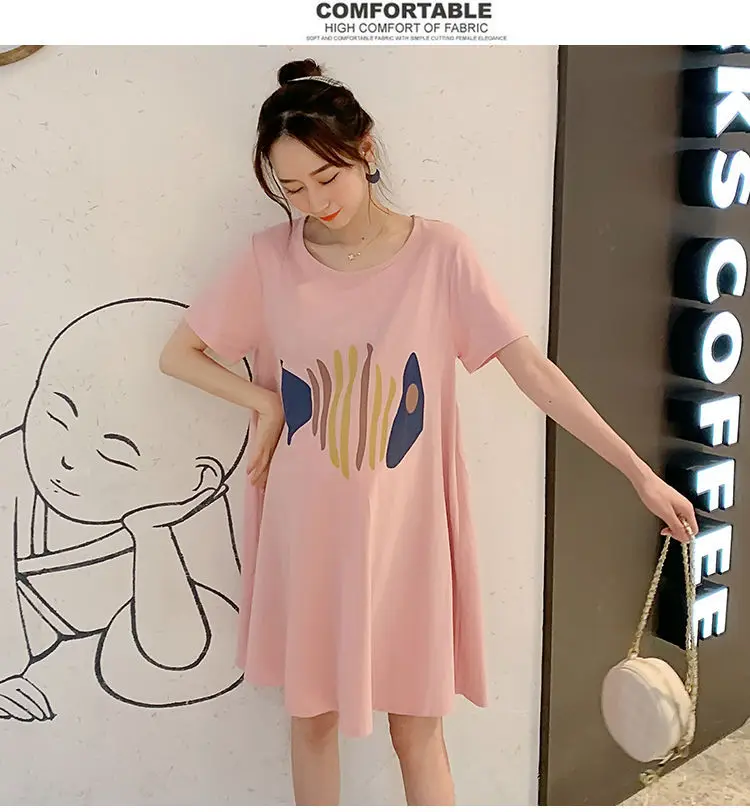 Maternity Tops Summer Short-Sleeved Mid-Length Maternity Wear Summer Outer Wear Loose Dress Popular Suit Pants