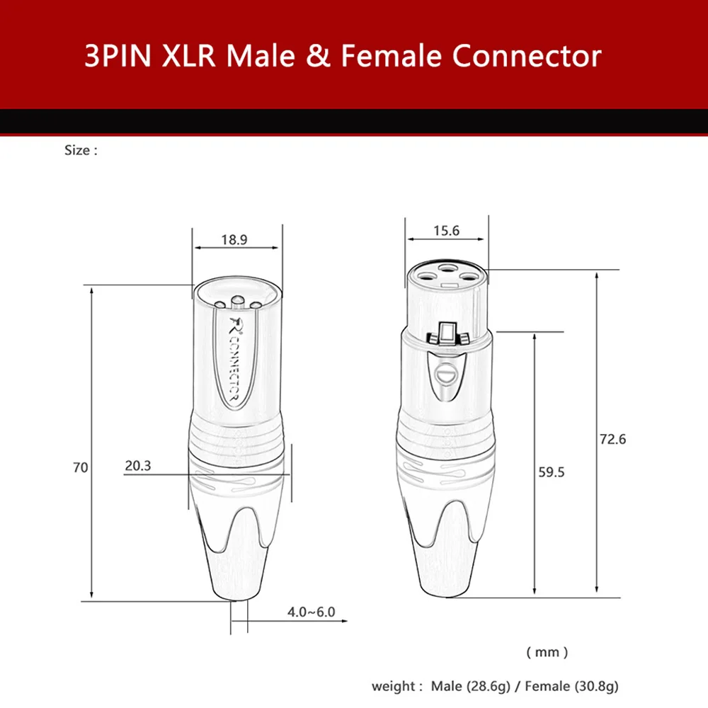 1pc Colorful 3Pin XLR Audio Cable Connector MIC Male Plug Female Jack Professional Microphone Wire Connector Power Adapter