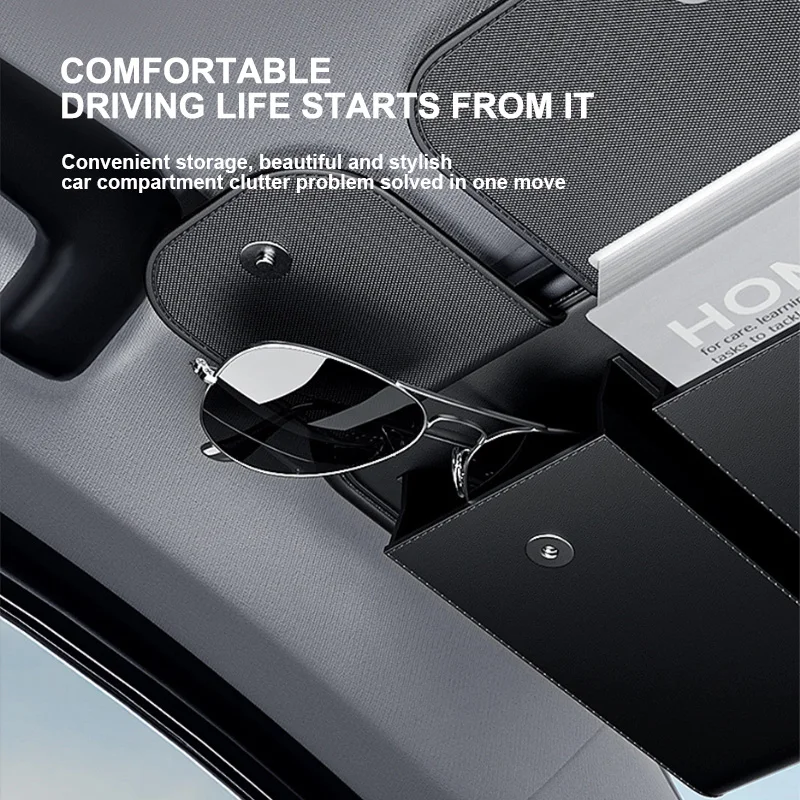 SEAMETAL Luxury Car Sun Visor Organizer Universal Visor Panel Storage Bag PU Leahter Multi-Pocket Auto Storage Pouch Glasses Box