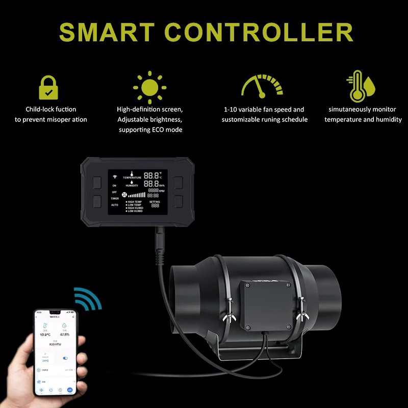 Inline Duct Fan 6 Inch EC Motor High Airflow 350 CFM Exhaust Fan For Exhausting Odors, Mold and Supply Fresh Air Extractor Fan