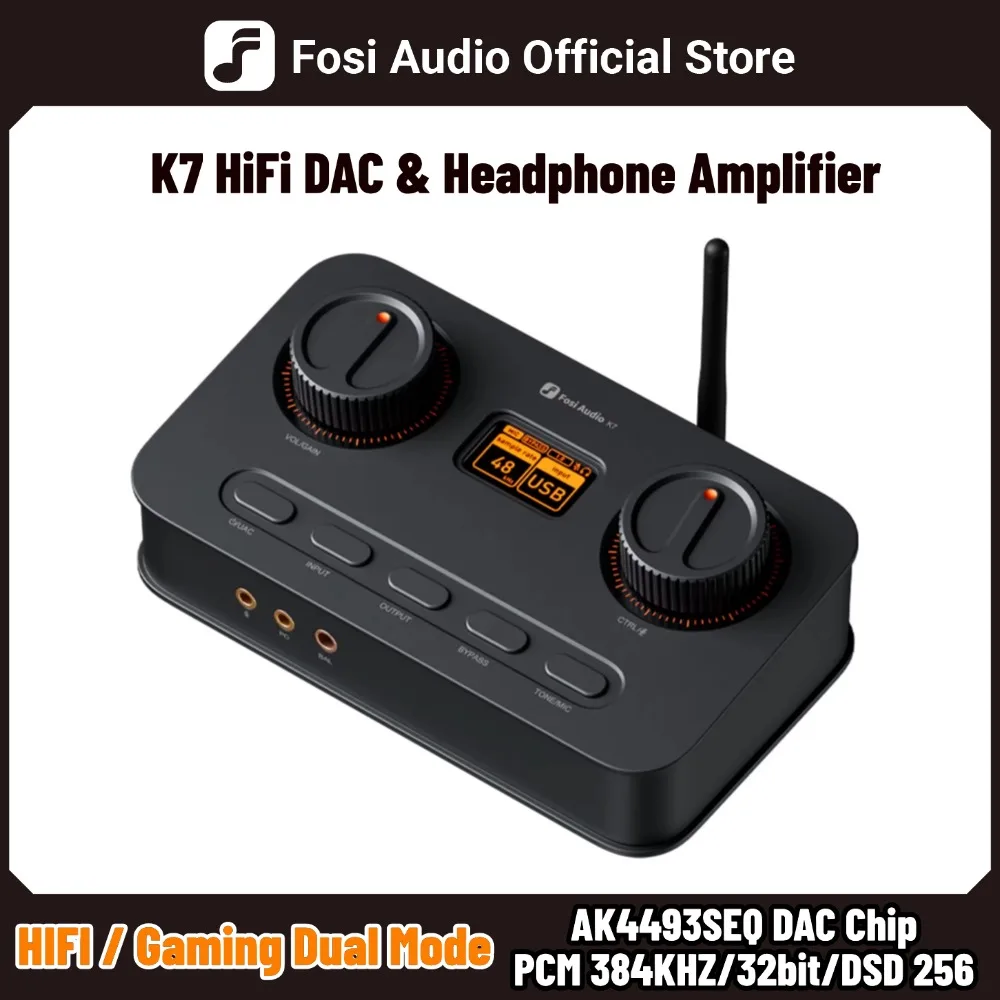 Fosi Audio K7 HiFi DAC & Kopfhörerverstärker, AKM4493ESQ DAC Chip, PCM 384kHz/32Bit & DSD256,