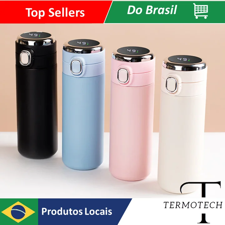 Garrafa Térmica 400ML Com Led Termômetro Inox Agua Café Squeeze Térmica Digital Vacuum