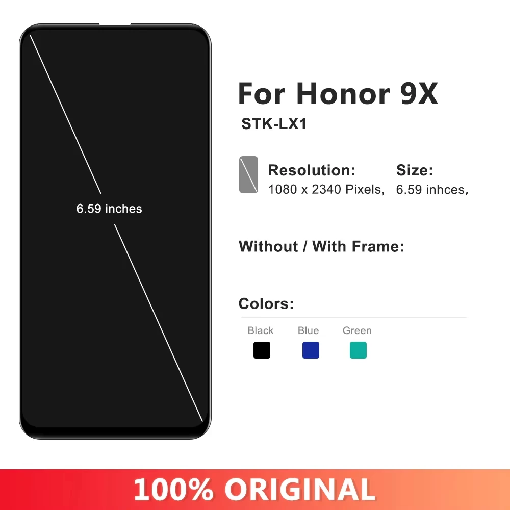 6.59‘’NEW Display For Huawei Honor 9X Global Premium LCD Display Touch Screen Digitizer Assembly For Honor 9X STK-LX1 With Frame