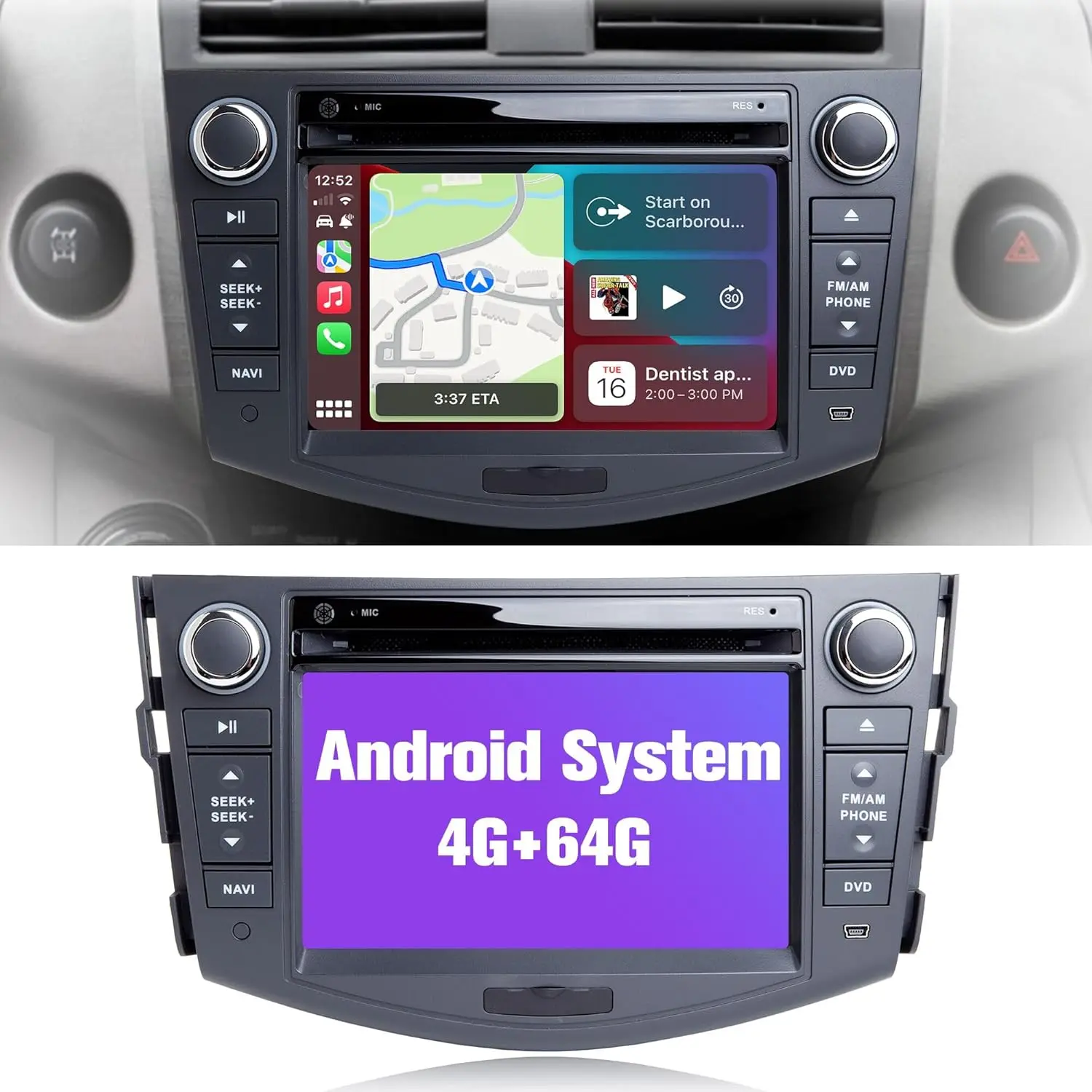 7 Inch Android Car Stereo for Toyota RAV4 2006-2012, Wireless Apple CarPlay & Android Auto, GPS Navigation Head Unit, Bluetooth, FM Radio, SWC, Backup Camera Support, 4GB RAM 64GB ROM