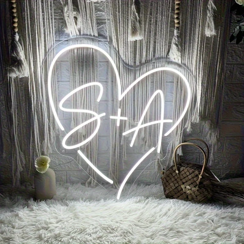 Customizable Heart-Shaped LED Neon Sign, USB-Powered Wall Light with Adjustable Brightness & Personalized Text