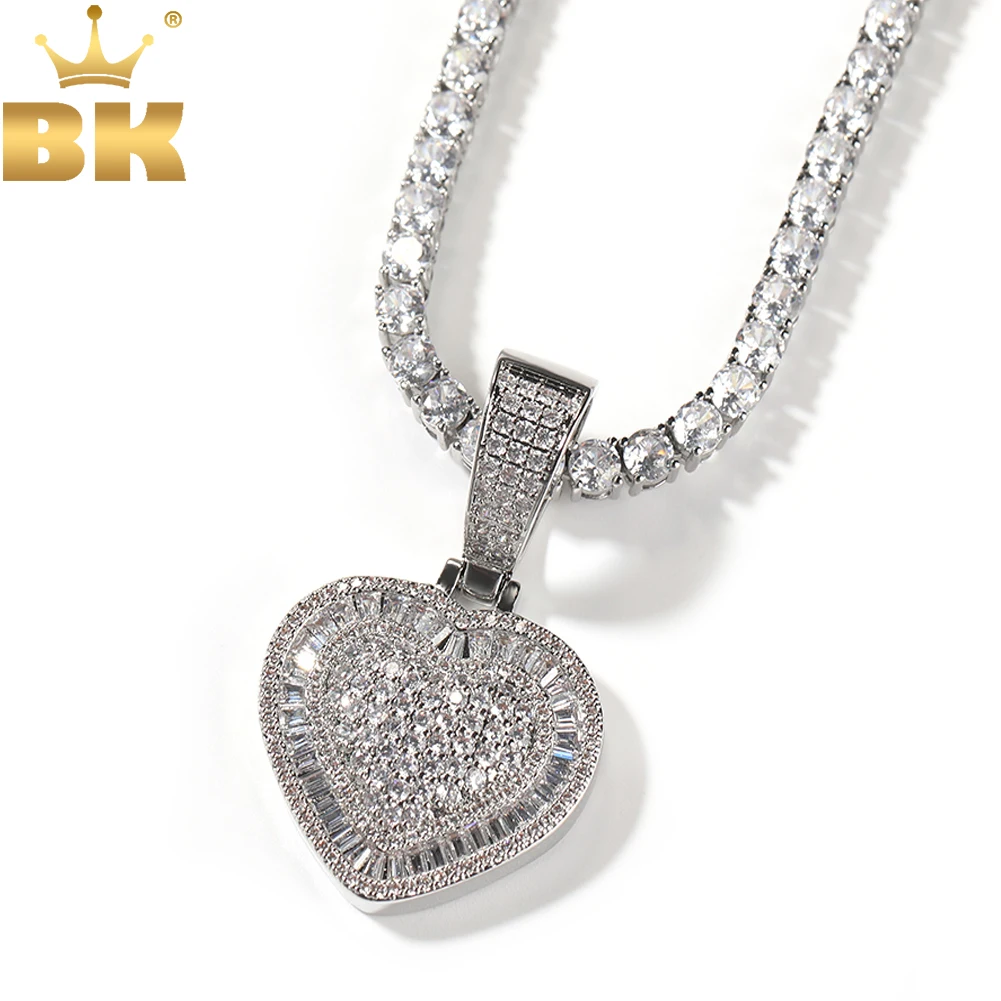 THE BLING KING Baguettecz Heart Pendant Necklace Iced Out Shiny Cubic Zirconia Hihop Jewelry For Girls Women Gift