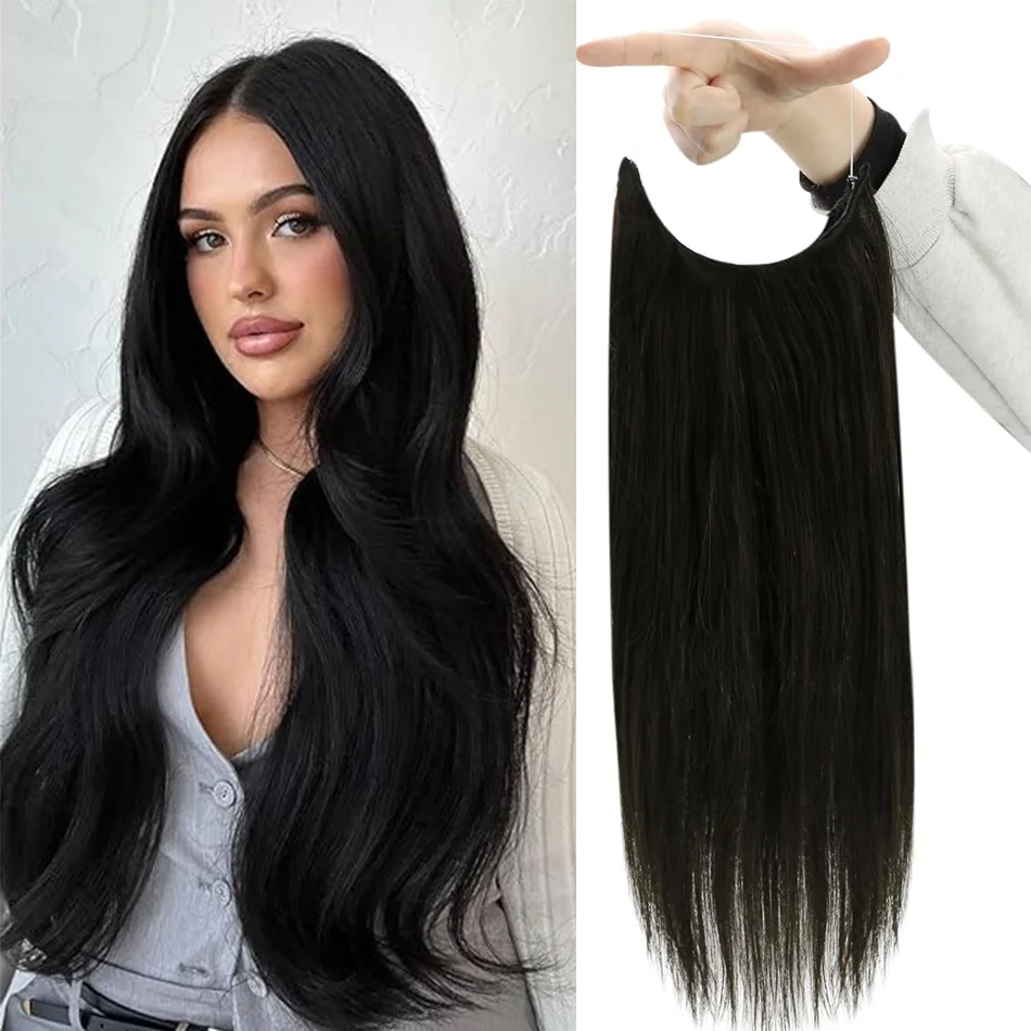

Невидимые проволочные наращивания волос с 3 зажимами, длинные натуральные прямые человеческие волосы для женщин, термостойкие премиальные волосы