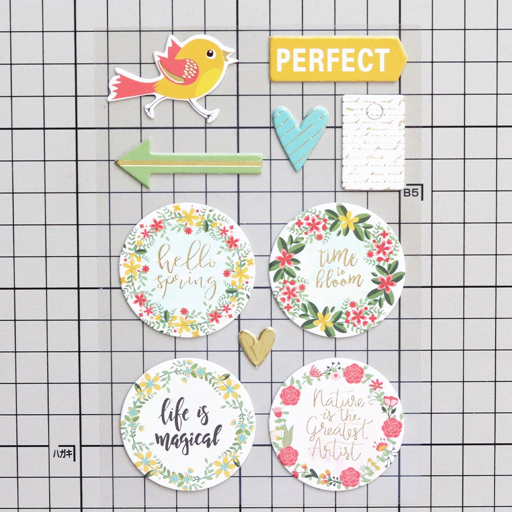 Kreativer Pfad Goldfolie Runder Kranz Scrapbooking Deko-Aufkleber Naturgefühl Frühlingsvögel Chipboard-Papieraufkleber für Journaling – Detail 3