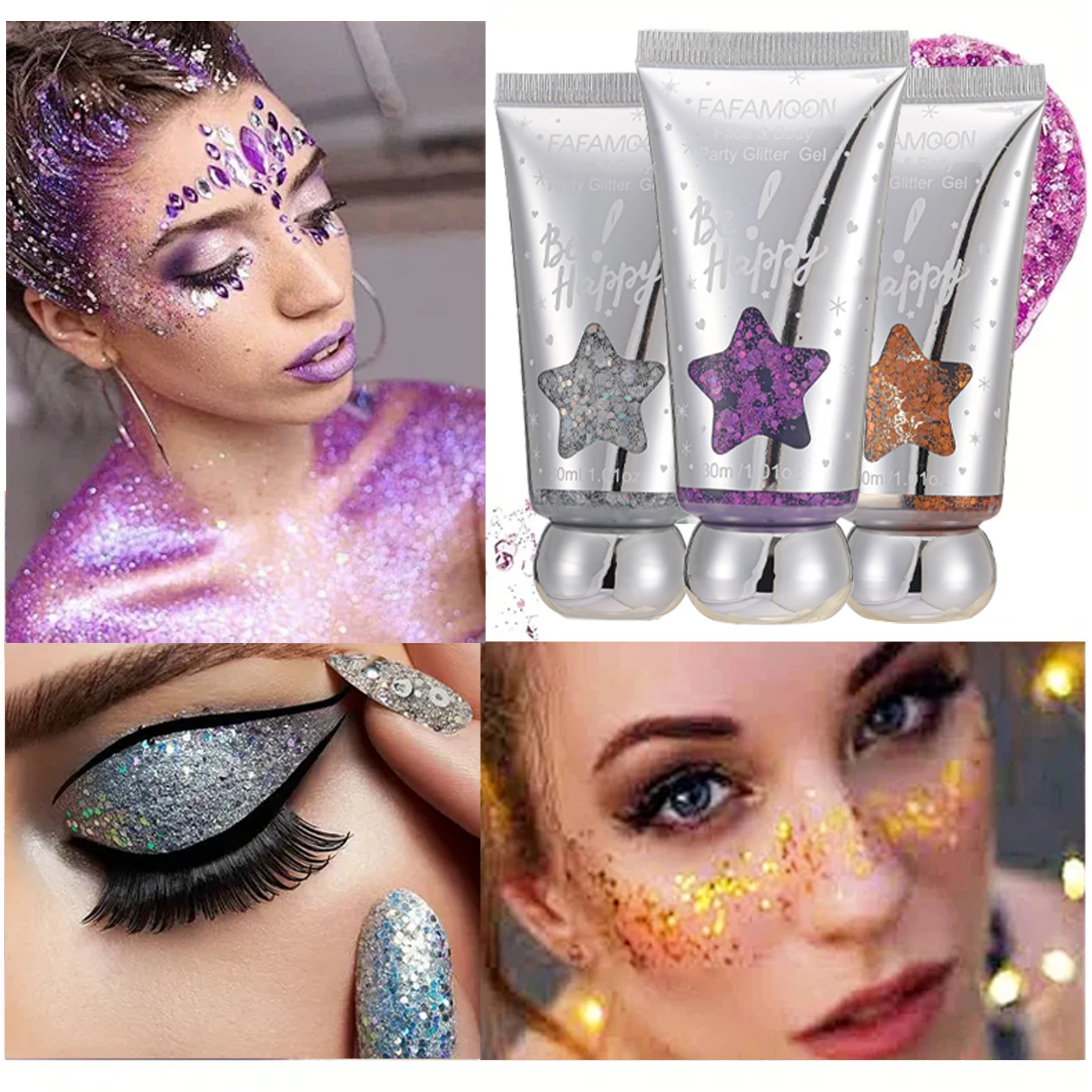 Body Glitter Gel, Face Glitter Singer Concerts Festival Rave Accessories,Mermaid Sequins Glitter Face Paint,Sparkling Halloween