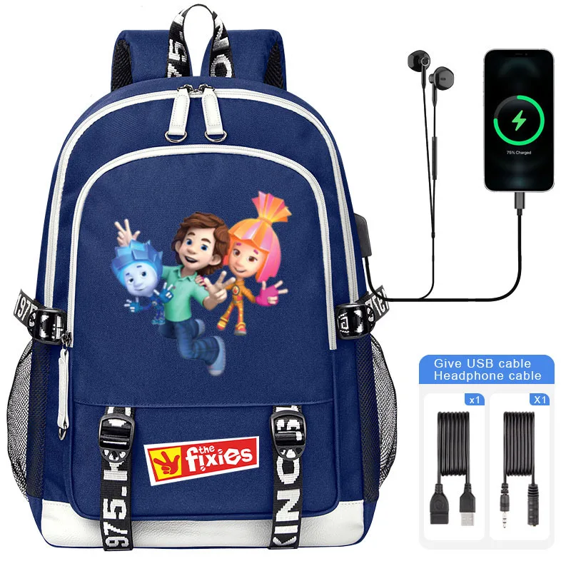 Anime Cartoon The Fixies School Bag Children Student Shoulder Backpack For Boy Girl Teenager USB Backpack Mochila Travel Bag