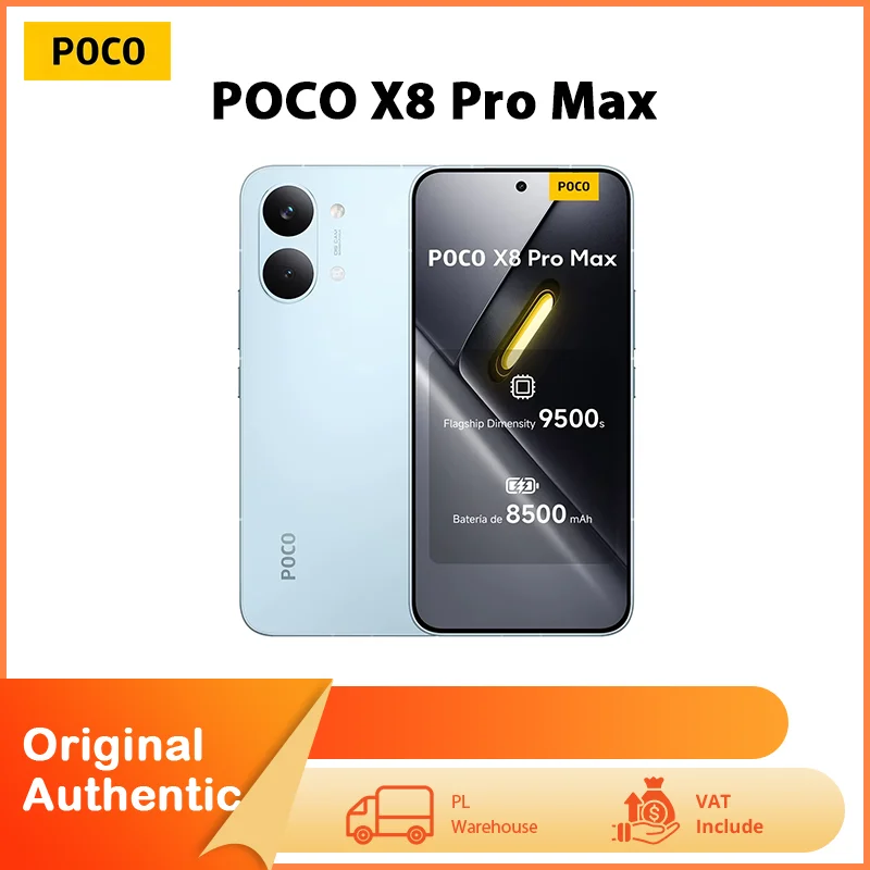 POCO X8 Pro MAX 5G – smartfon z obsługą NFC, procesor Dimensity 9500s, bateria 8500 mAh, aparat 50 MP z systemem stabilizacji obrazu OIS, 6,83-calowy wyświetlacz AMOLED o rozdzielczości 1,5K i