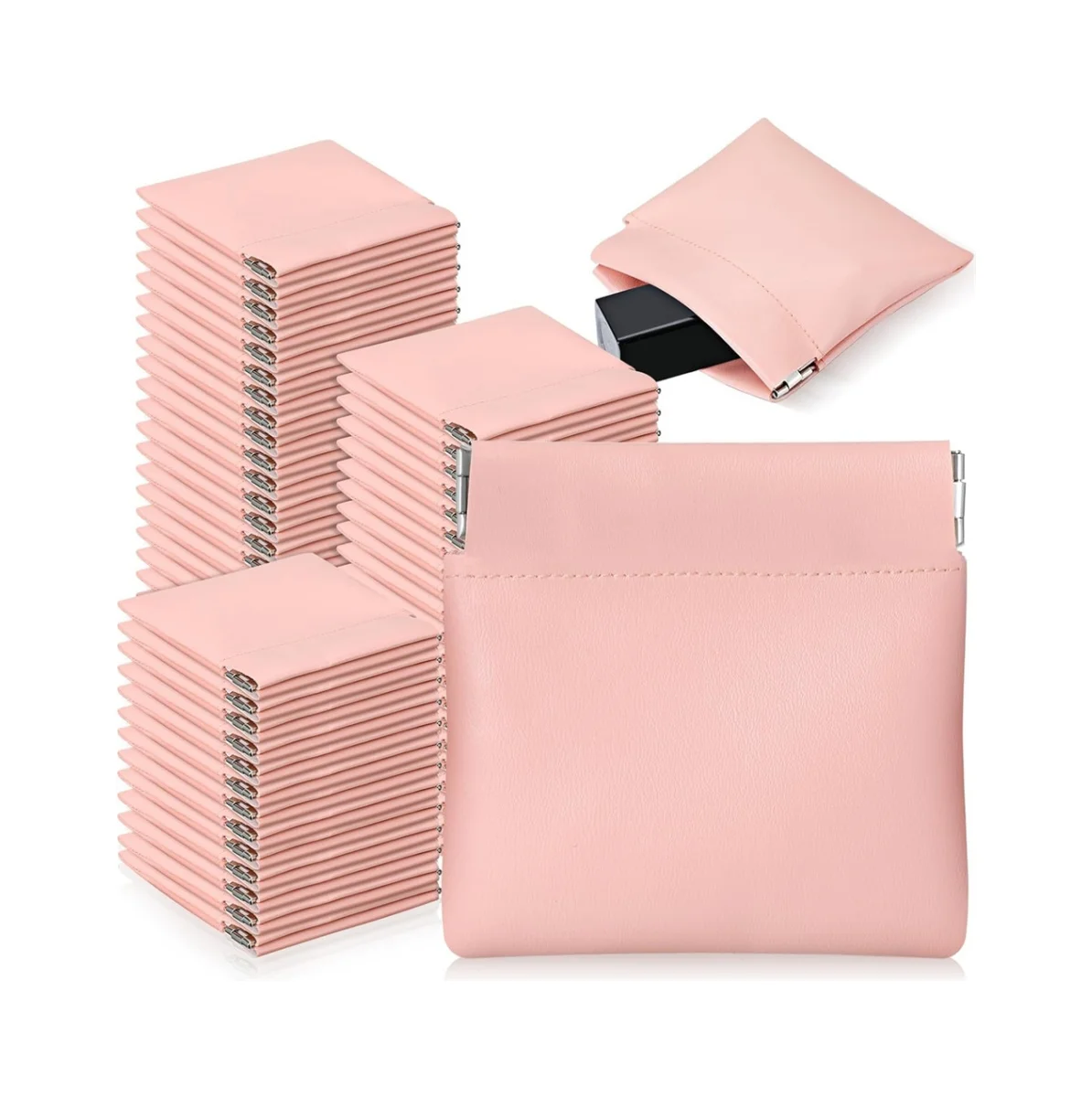 50 Pcs PU Leather Jewelry Pouch Jewelry Travel Bag Jewelry Gift Bags Pocket Cosmetic Bag Portable Jewelry Organizer (Pink)