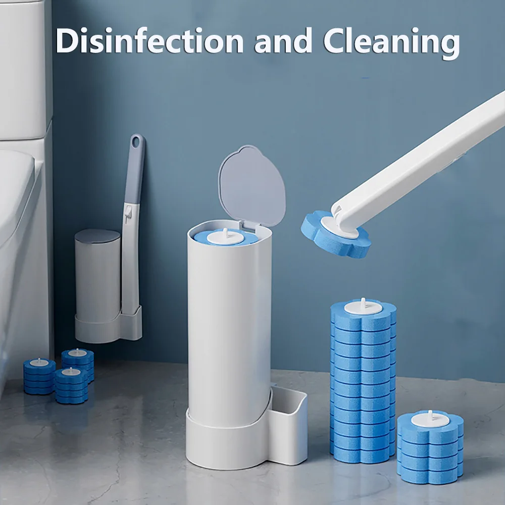 Kit di 6 Spazzole Monouso per la Pulizia del WC a 360 Gradi ° Spazzola Rotante per Angoli e Fessure, Spazzola per Pulizia WC e Bagno con Base Drenante