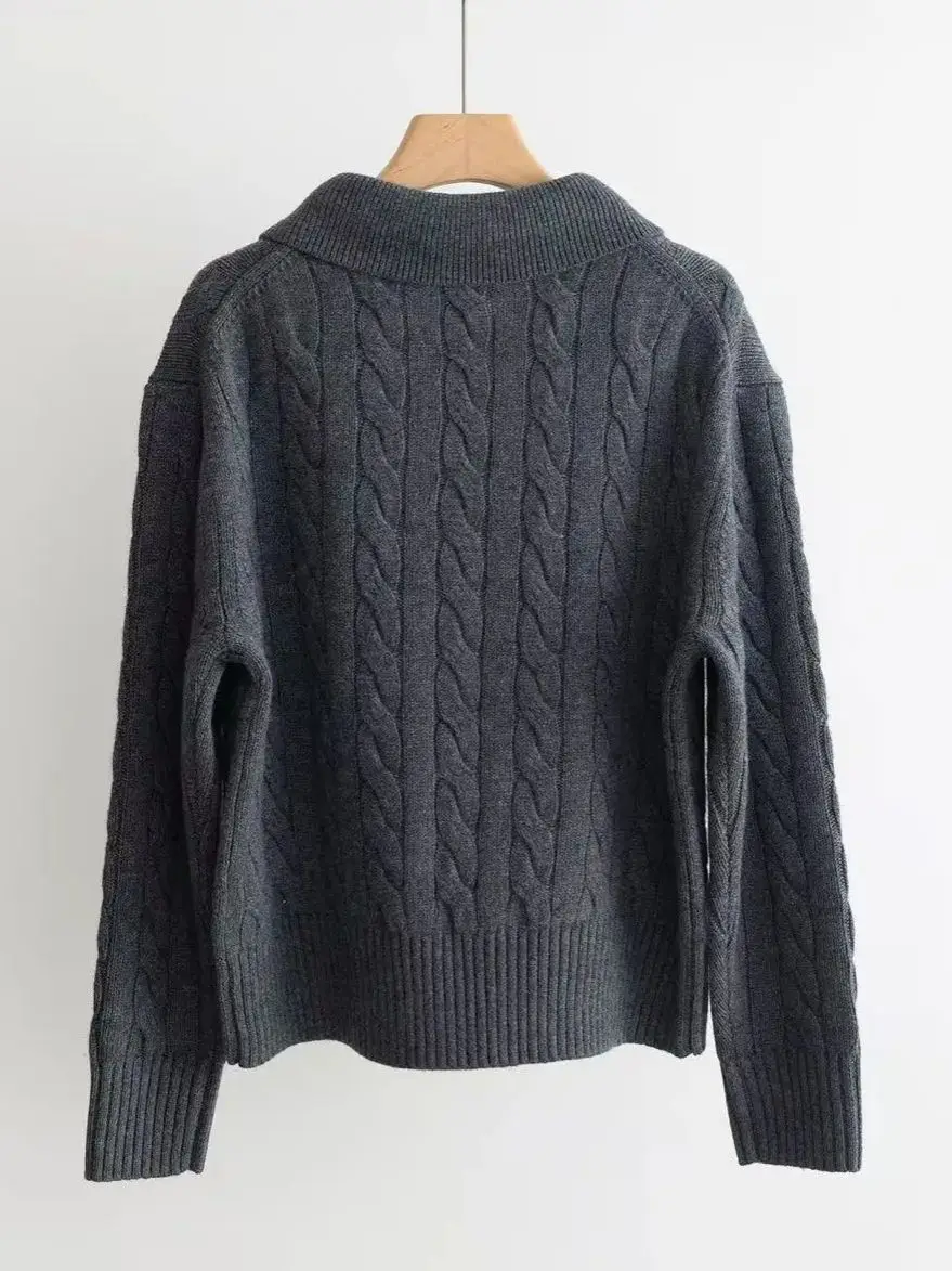 سترة بولو محبوكة فاخرة بلون سادة من صوف الكشمير