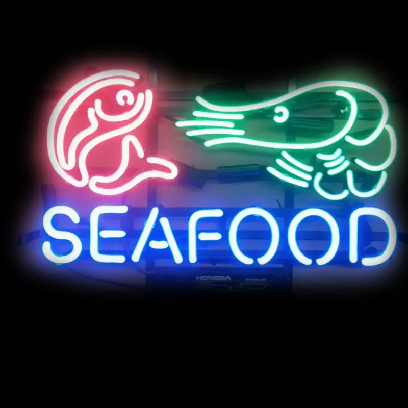 

Seafood Real Glass Fish Lobster Neon Sign For Restaurant Beer Hotel Garage Man Cave Room Decor Handmade Artwork Visual Art Wall