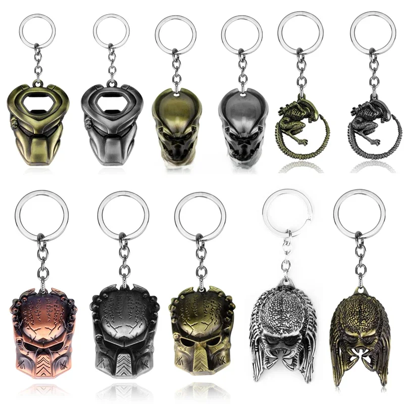 Porte-clés du film populaire Alien V Predator, masque Alien en alliage, porte-clés en métal, accessoires pour hommes et femmes, bijoux cadeaux