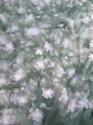 LOW PRICE 3 D Flower Applique Light Green Soft DIY Sewing Dress Lace Fabric 130 CM  1 YARD ON SALE
