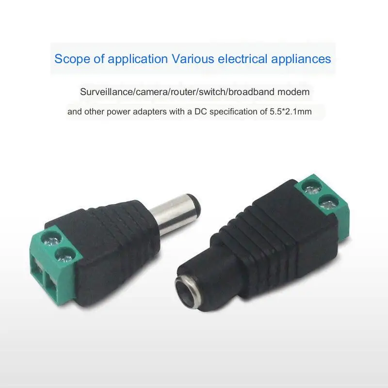 Jack Socket Male and Female LED Adapter For CCTV Power Convert LED Strip Light Connection Solderless DC Connector 5.5mm * 2.1mm