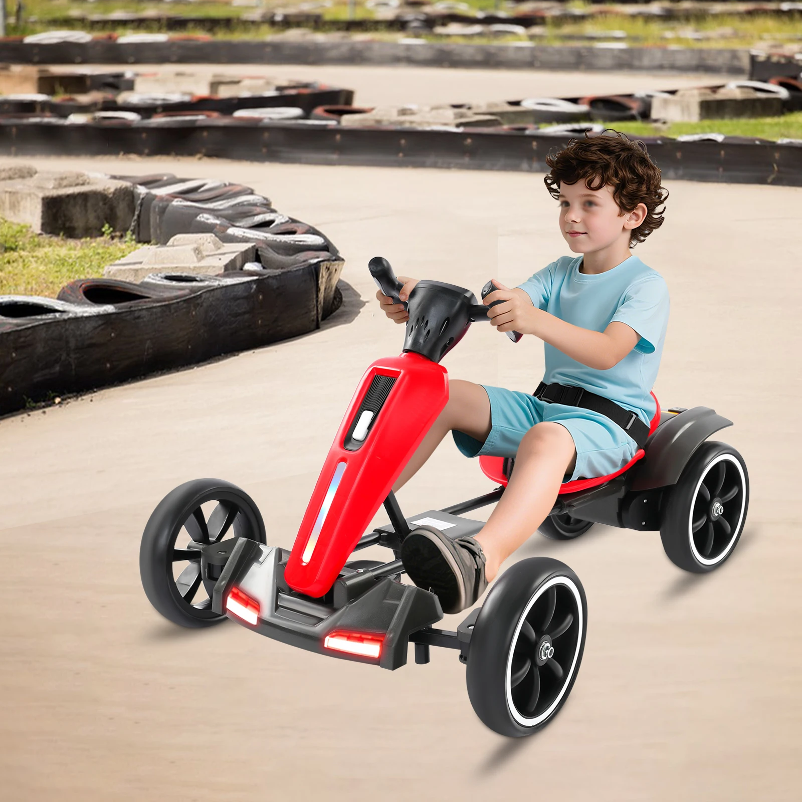 Go Kart électrique pliable en PP, Go-Karts à pédale autoportante avec siège réglable et musique/lumières pour enfants de 3 à 8 ans