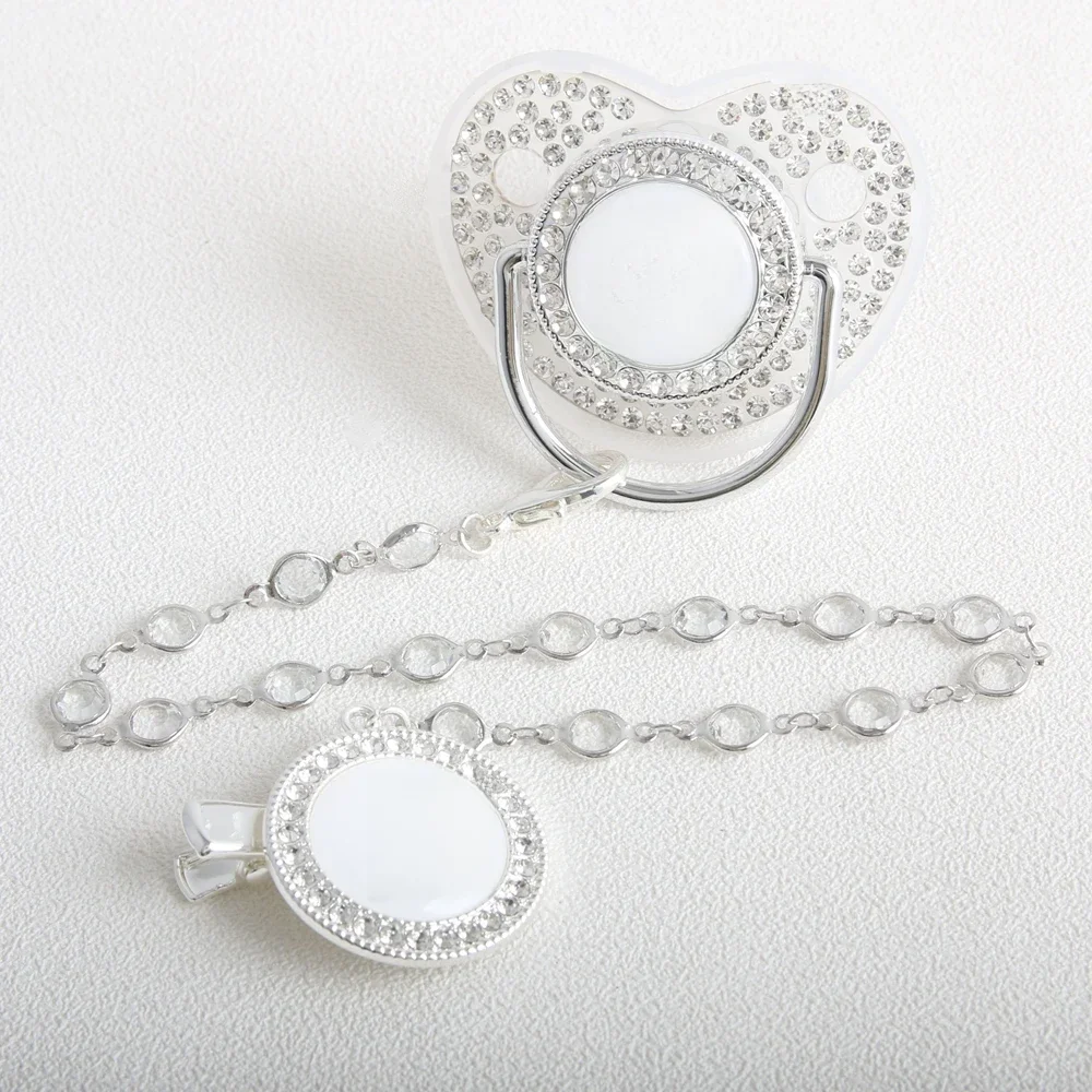 Sucette transparente pour bébé, 26 lettres initiales, avec chaîne, sans BPA, sucette factice de luxe en argent