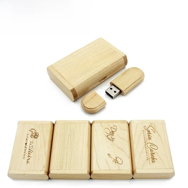 JASTER USB 3.0 hoge snelheid houten USB-stick Esdoornhout+doosje pendrive 4GB 16GB 32GB 64GB geheugenstick cadeau gratis aangepast logo - afbeelding 2