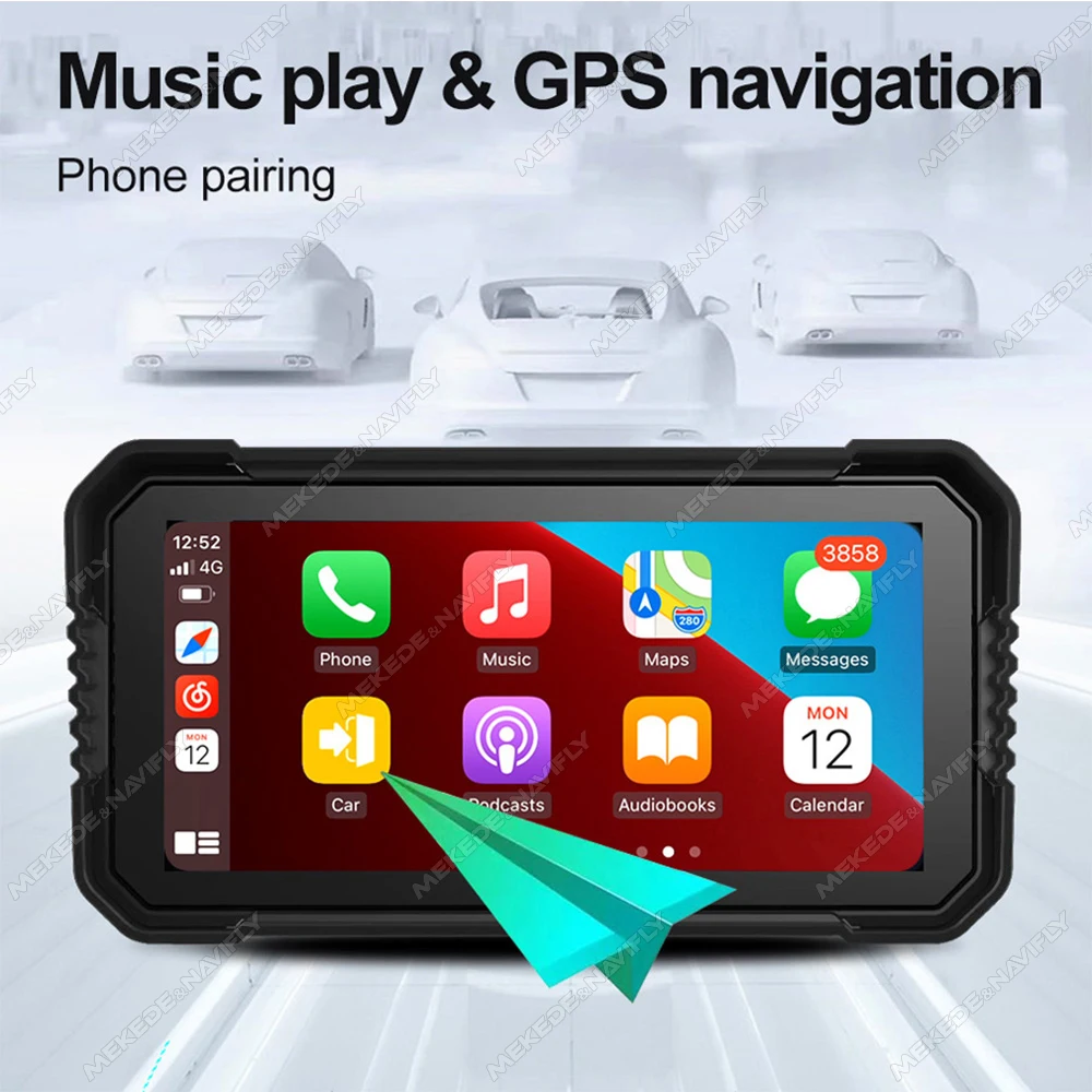 Universal Model 6.25 Inch Motorcycle Display IP67 Waterproof Multimedia Screen GPS Navigation Wireless Carplay Android Auto GPS