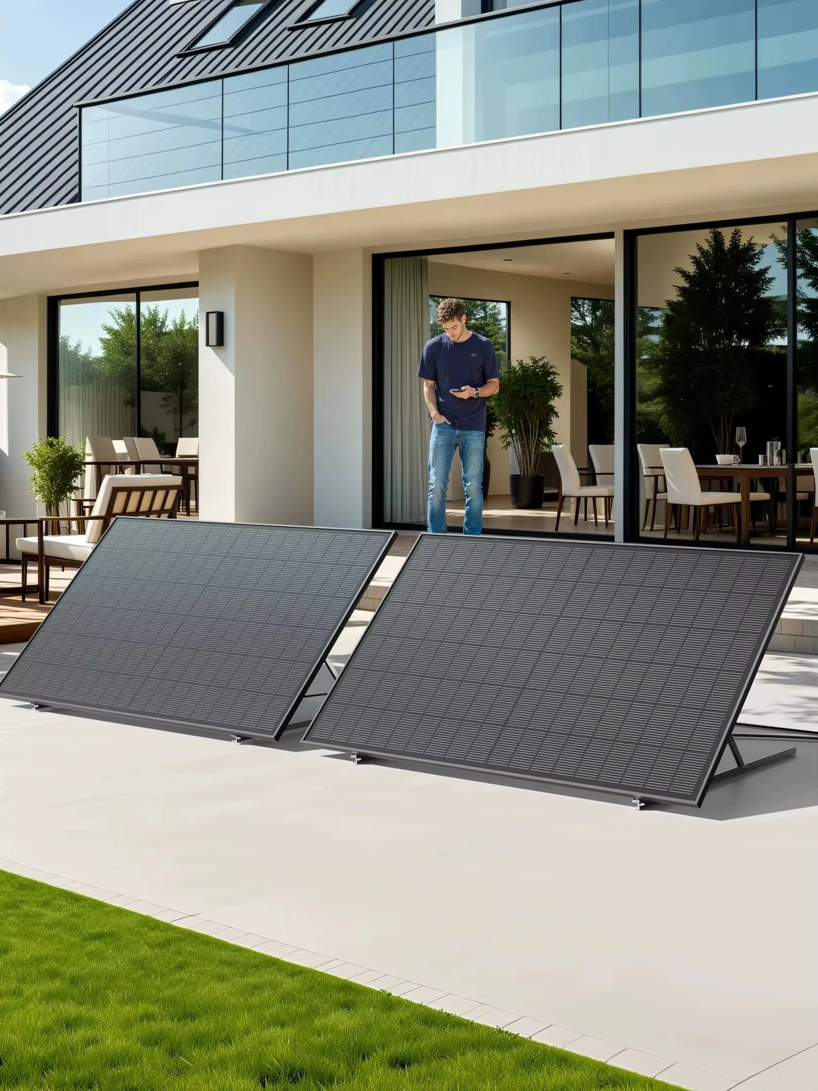 ALLDREI® Solarmodul 500W/1000W/2000W/3000W, Vollschwarzes Bifaziales Glas-Photovoltaik-Panel für Balkonkraftwerke, 0% Mehrwertsteuer.