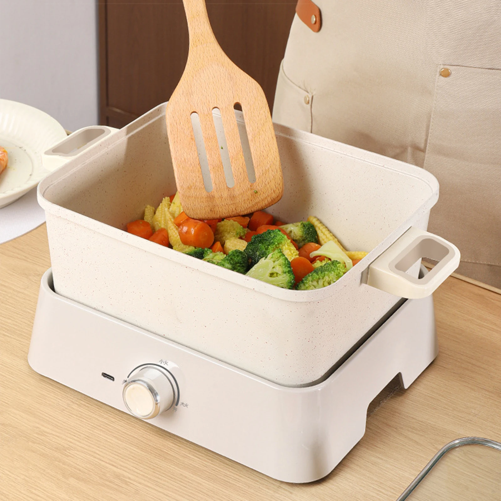 Electric Hot Pot Large Capacity Split Type Household Multifunctional Electric Pot Anti Scald Handles Shabu Shabu Pot US Plug