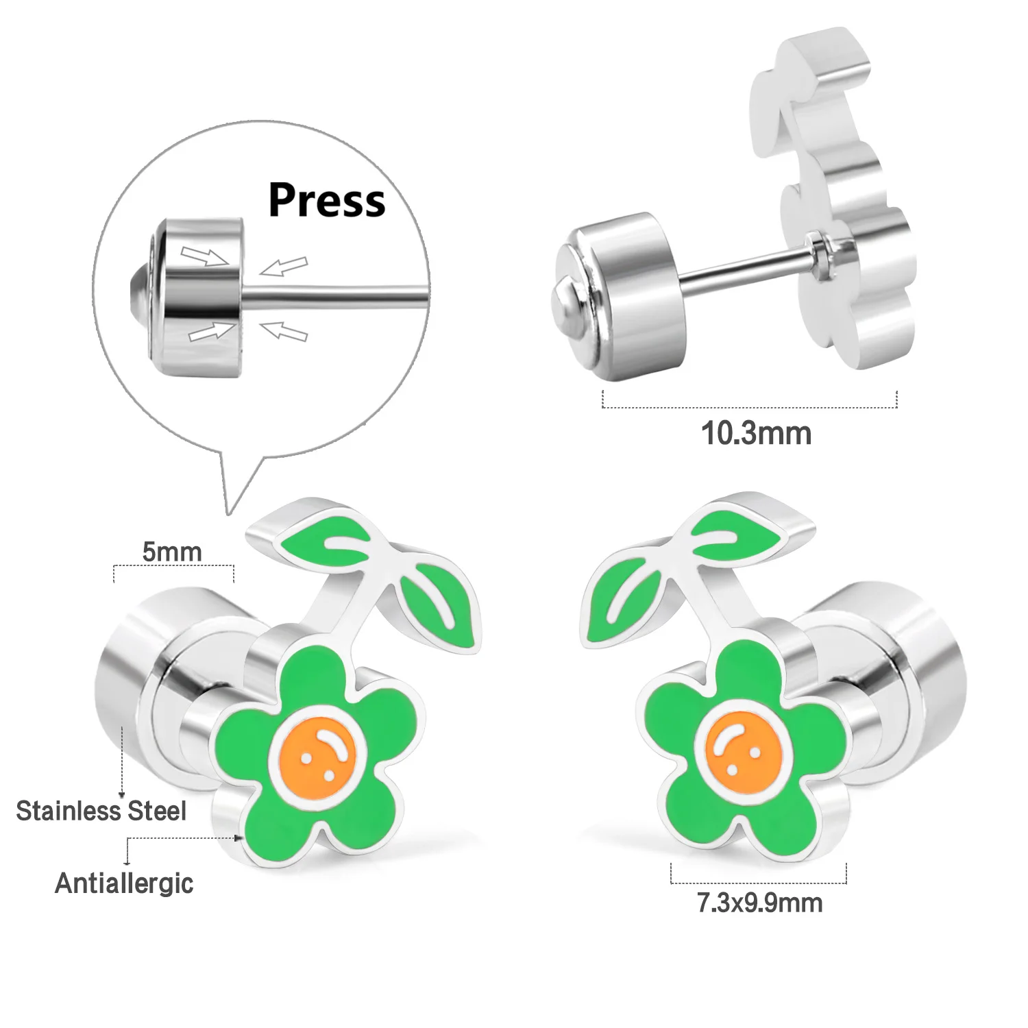 Luxukisskids Schattige Regenboog Oorknopjes Voor Kind/Meisjes Push-Back Roestvrij Staal Anti-Allergie Oor Piercing Dagelijks Dragen Sieraden - afbeelding 1