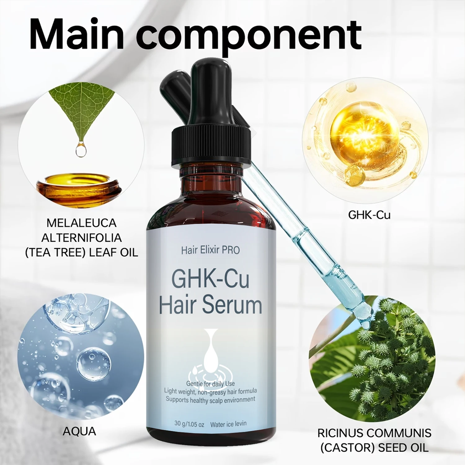 Water Ice Levin GHK-Cu Hair Serum Lightweight Nourishing Formula Supports Healthy Scalp & Smooth Hair Care 30g