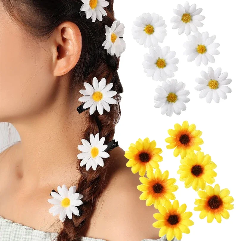 AWAYTR 6 pièces pinces à cheveux tournesol pince à frange latérale mignon marguerite petite fleur épingles à cheveux bec de canard épingle à cheveux femmes accessoires de cheveux