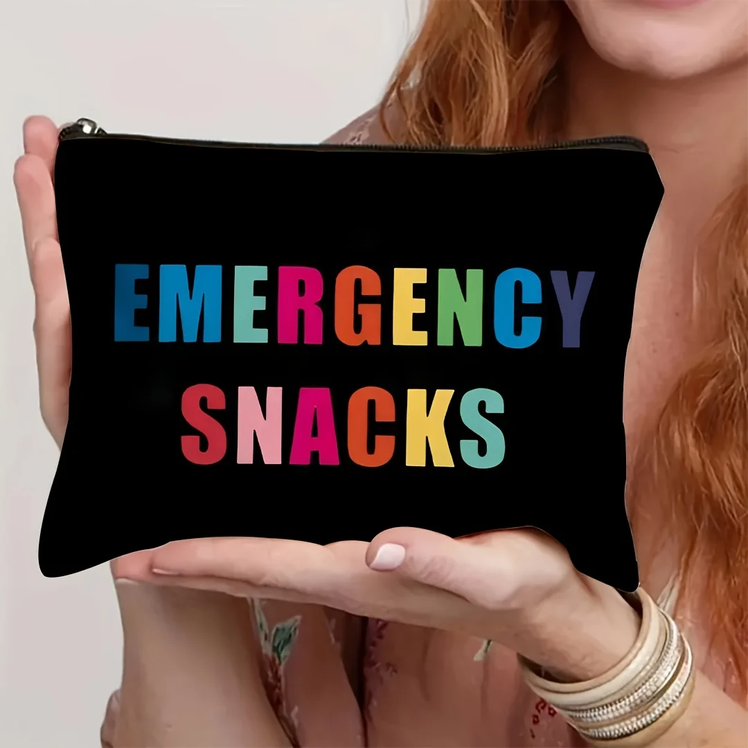 1Pc Colorful Letter Emergency Snack Bag with Retro Design, Multifunctional Travel Makeup Bag, Snack Storage Bag, Stationery Storage Bag, Fashionable Toiletry Bag, Canvas Double-Sided Printed Zipper Pouch