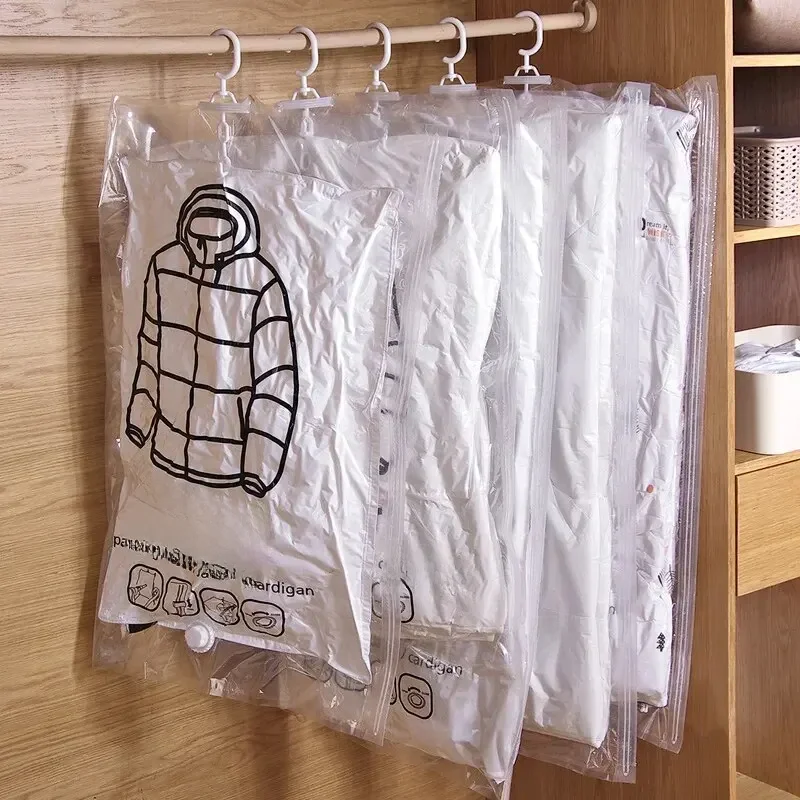 Ophangbare transparante vacuümopbergzakken Gecomprimeerde kledingkast Organizer Tas voor kleding Jas Donsjassen Stofkap - afbeelding 2