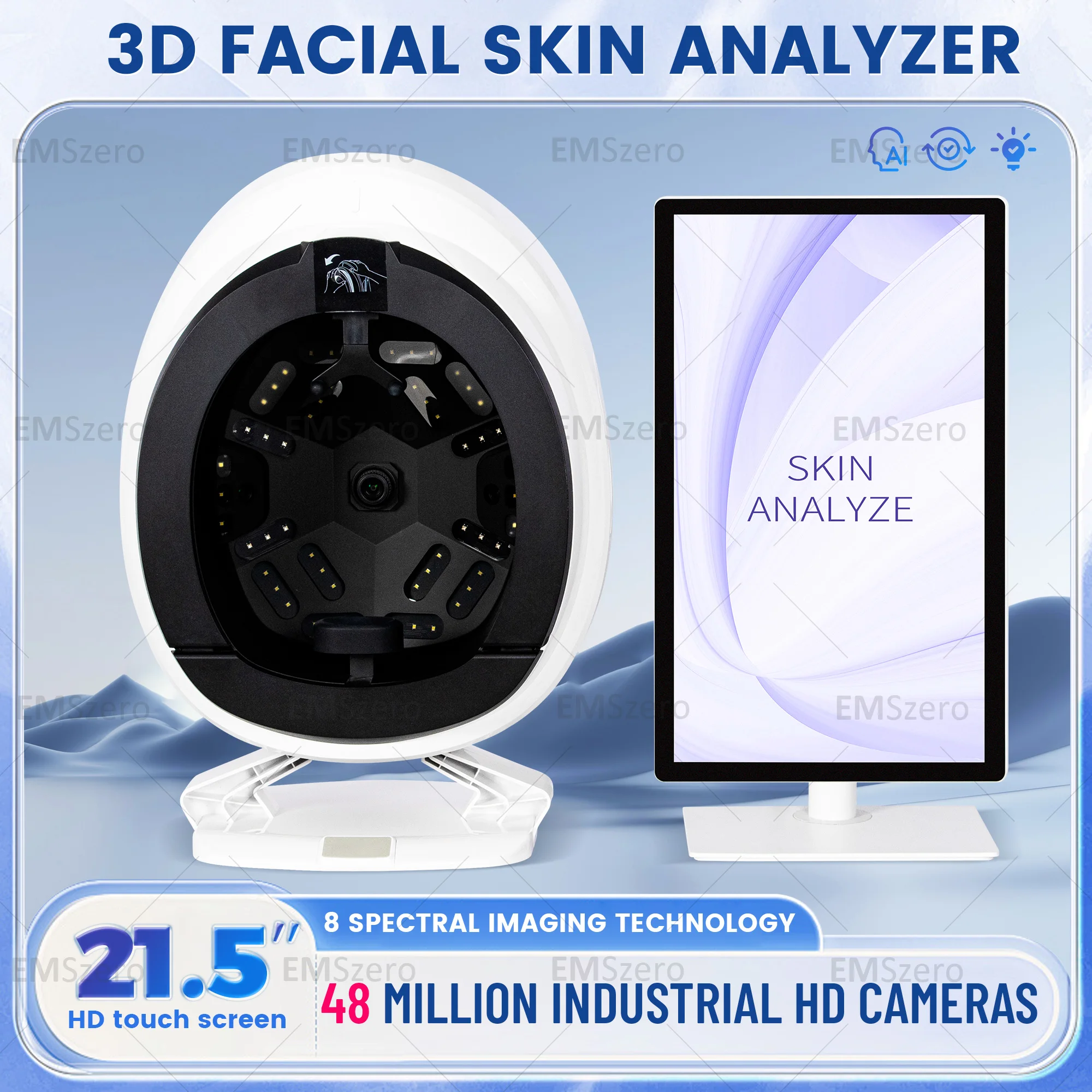 8 Spectra 3D Skin Mirror Skin Analysis Intelligent Mirror Wood Lamp Facial Scanner UV Skin Analyzer Machine Skin Analyzer