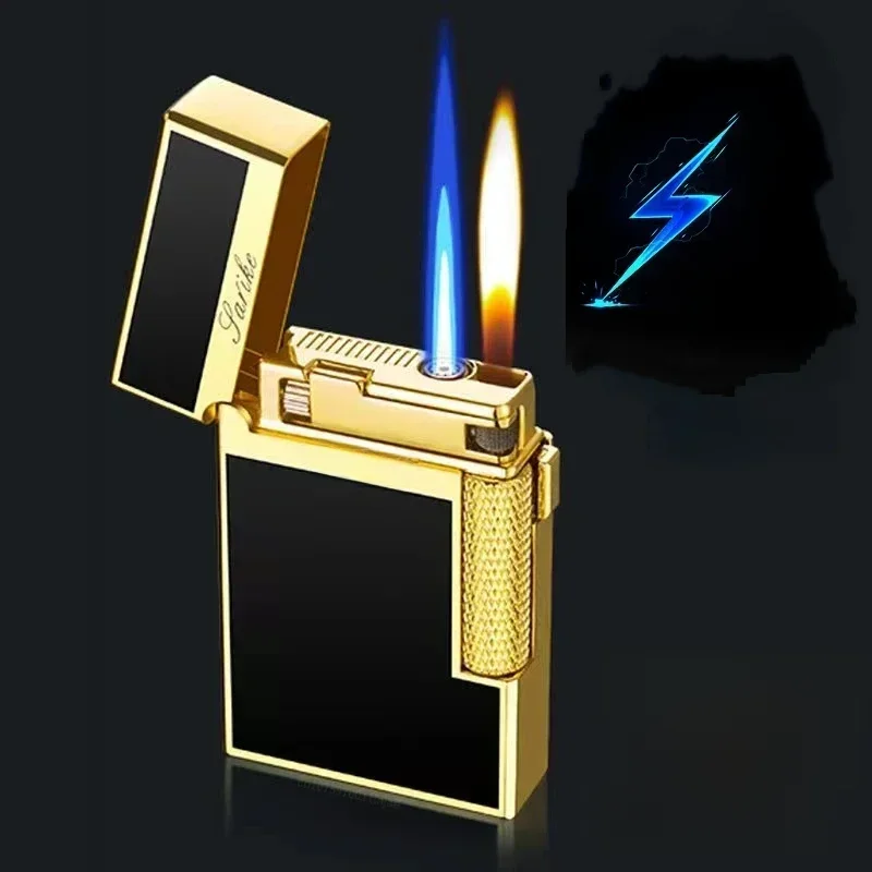 Briquet à gaz coupe-vent en métal, briquet Butane à double commutation de flamme, accessoires pour fumer pour hommes, petits outils, briquets cadeaux