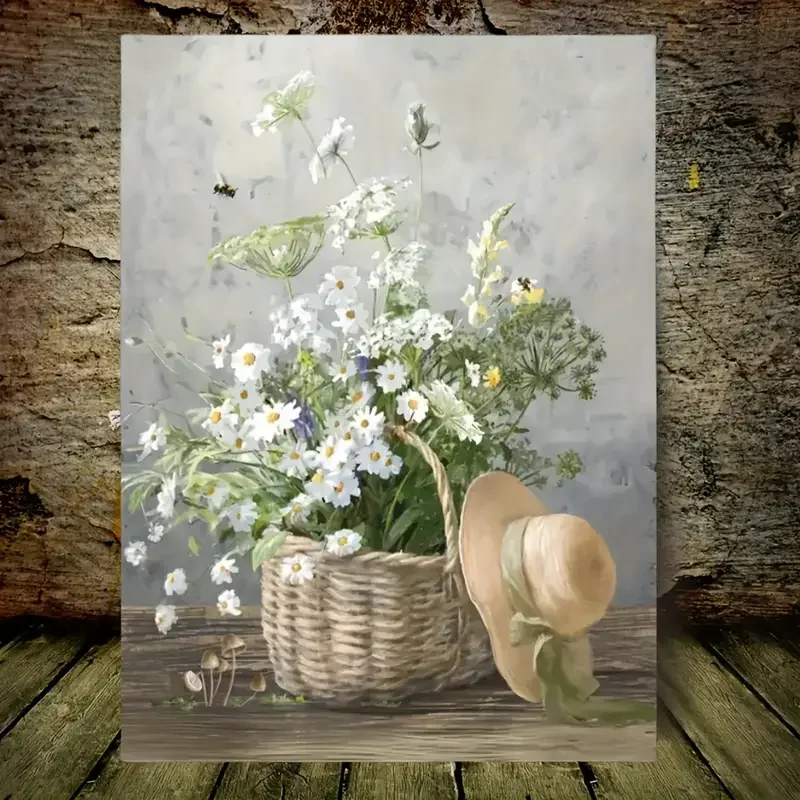 Charming Daisy & Bee Garden Scene - Framed Canvas Wall Art for Living Room & Bedroom Decor, Perfect Gift Idea