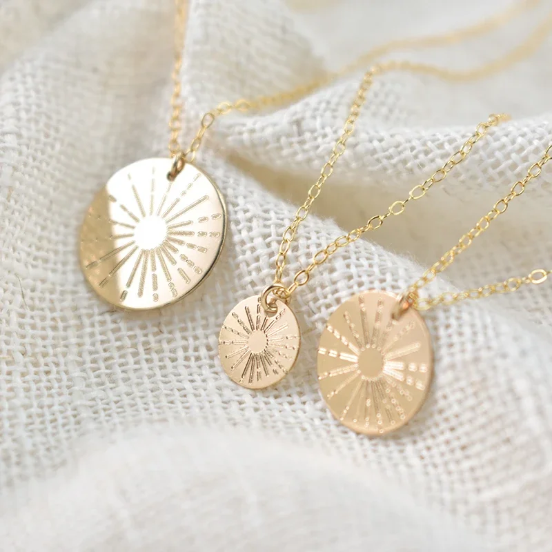 Sunbeam naszyjnik Sunshine biżuteria Handmade 14K złota wypełnione monety Choker wisiorki Collier Kolye biżuteria Boho naszyjnik dla kobiet — zdjęcie 2