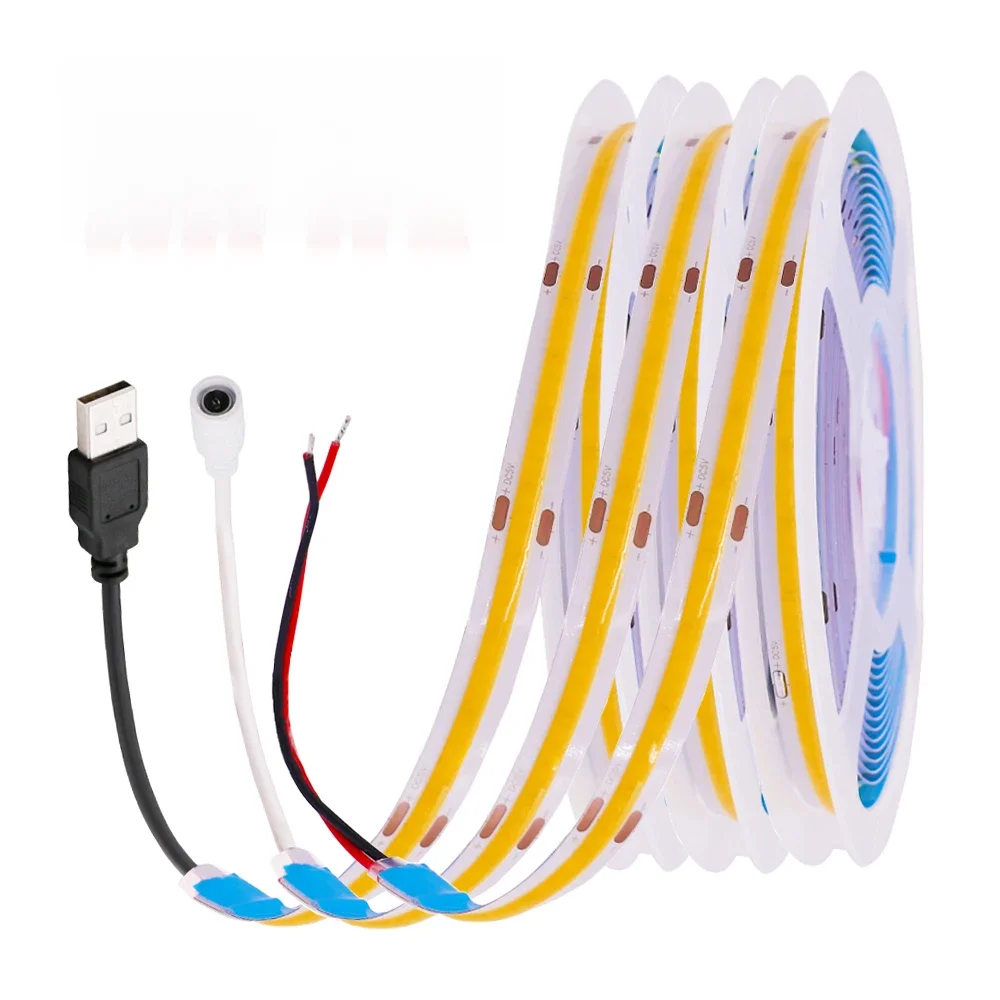 Bande Lumineuse LED COB USB 5V DC, Éclairage Linéaire Haute Densité, Ruban Lumineux Flexible 320 LED, Blanc Naturel Chaud, Rouge, Bleu, Vert, Décor
