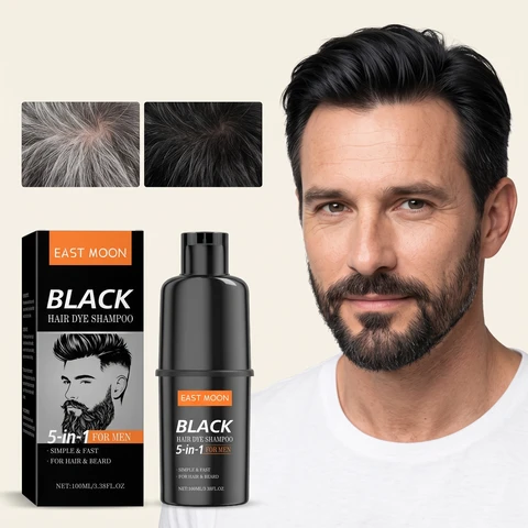 100ML 5 in 1 Men Black Hair Dyeing Shampoo Gentle Moisturizing Improve Gloss Nourishing Scalp Non-irritating Lasting Coloring Gentle Herbal Hair Dyeing Shampoo for Hair & Beard