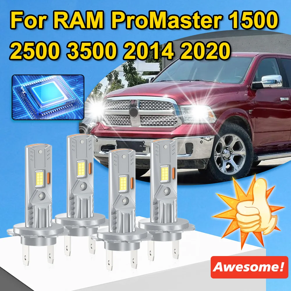 

4 шт. 24000LM H7 светодиодная лампа для фар 16 шт. 3570 чипов CSP для RAM ProMaster 1500 2500 3500 2014 2020 авто диодные лампы 6500K 12 В