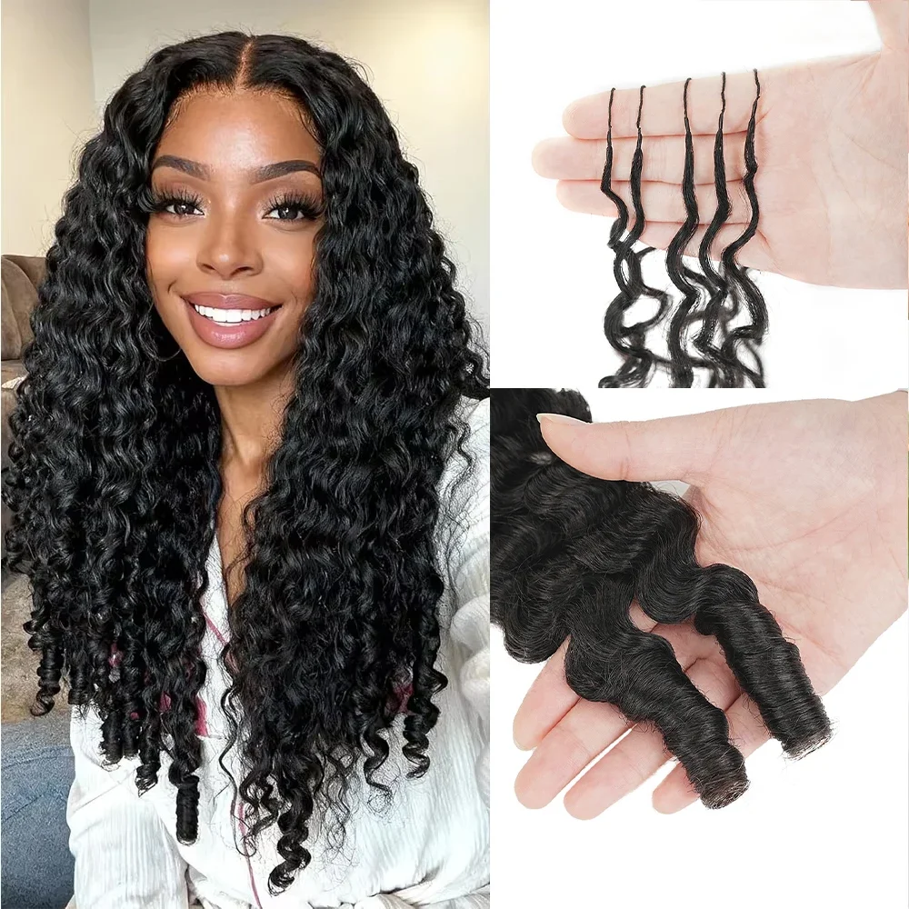 1 Pièce Cheveux Humains Bouclés Crépus Miracle Knots pour Tresses Bohèmes Pré-Séparées Effet Plume 100% Cheveux Humains Extensions