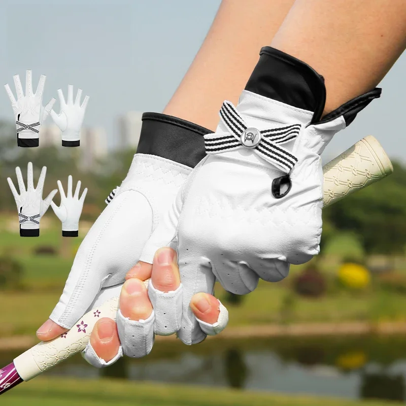 PGM 1 para kobiet skóra jagnięca rękawice golfowe z markiem damskie oddychające otwarte mitenki prawe i lewe rękawice sportowe — zdjęcie 2