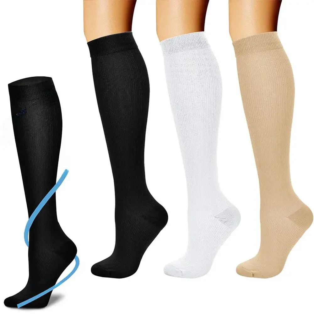 Chaussettes de voyage anti-fatigue unisexes, chaussettes de compression hautes, confortables, douces, unisexes