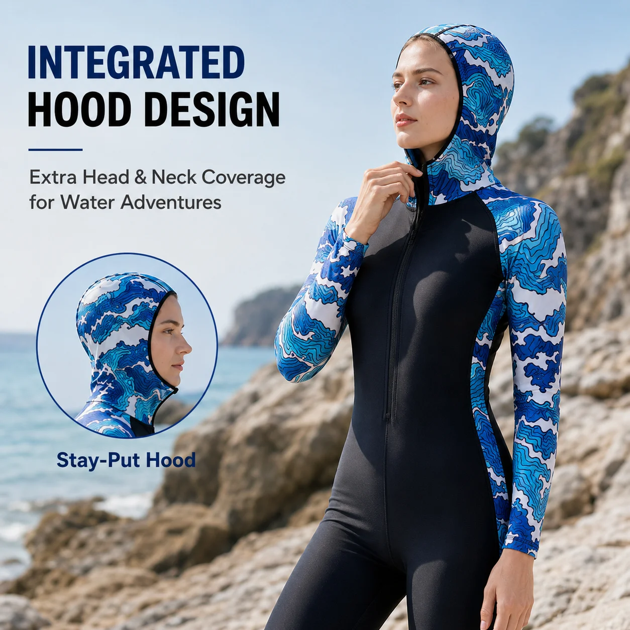 SBART Men Women Hooded Full Body Rash Guard Front Zip Dive Skin Stinger Suit for Swimming Snorkeling Surfing