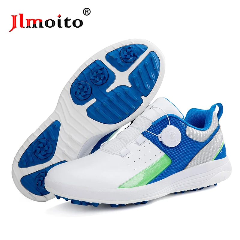 Men Women Leather Golf Shoes Quick Lacing Non-slip Spikes Golf Sneakers Golf Training Sneakers Spin Buckle Golf Athletic Shoes